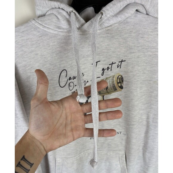 Men’s Point Blank / Money / Gun Graphic Hoodie / Sweatshirt/Grey / Size Medium - Picture 5 of 6
